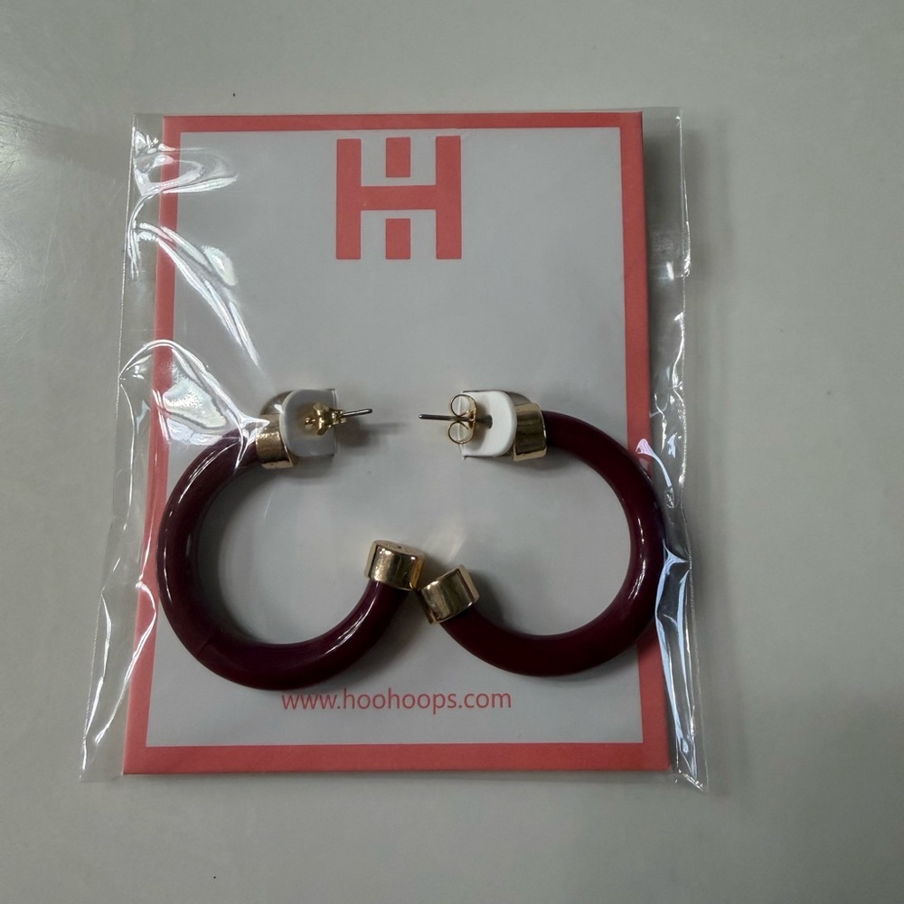 Gold and Burgundy Hoop Earrings